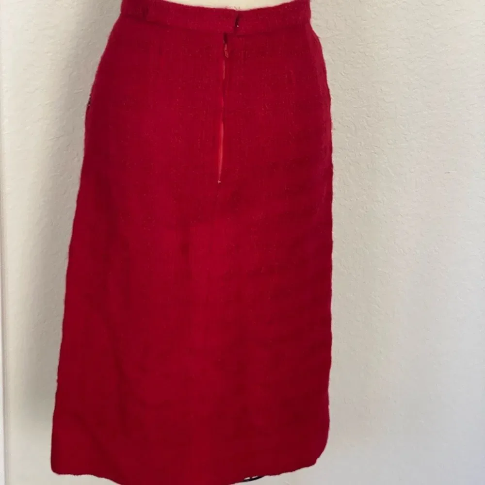 CHANEL Red Tweed Pencil Midi Wool Suit Classic Women’s Skirt Size 38 US 6-8